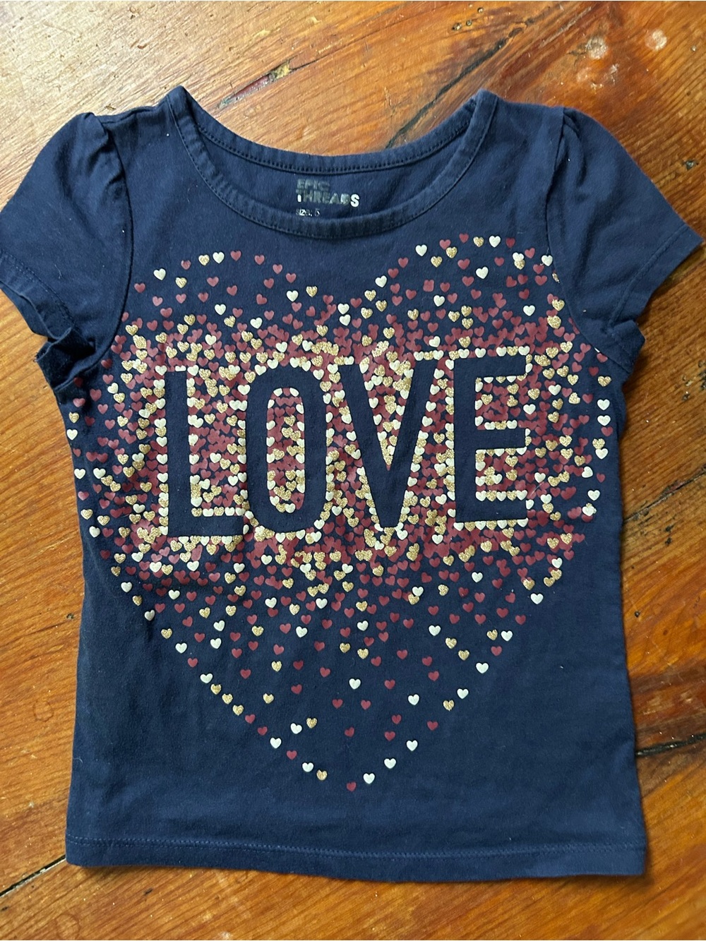 Epic Threads Navy Tee with Gold and Burgundy Heart